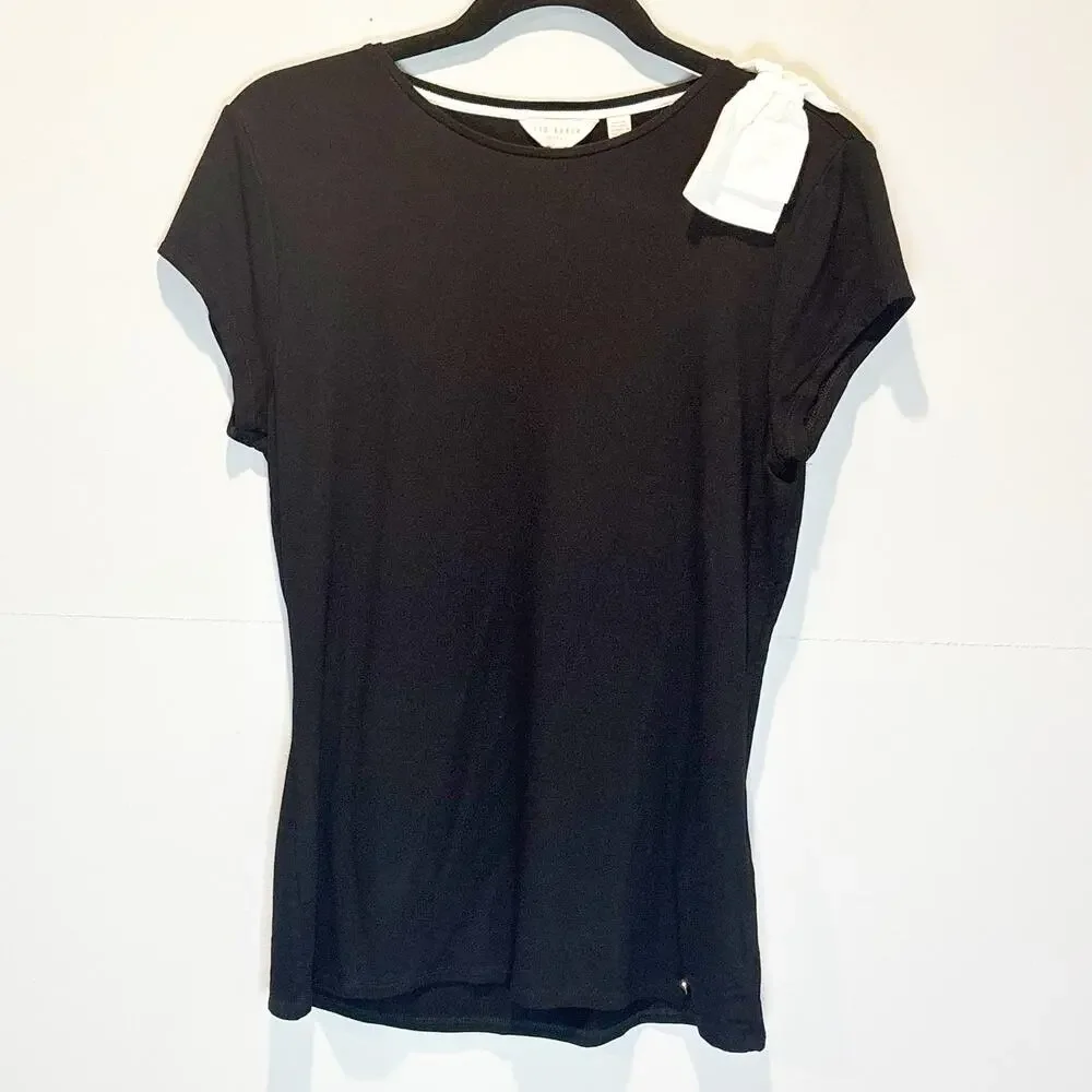 Ted Baker Tuline Black Short Sleeve Tee with Bow Accent - size 3 (US 8) - Picture 2 of 7